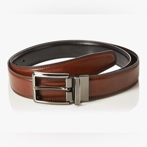 NWT Men’s Brown Cognac/Black Reversible Leather Belt With Silver Buckle 115 CM